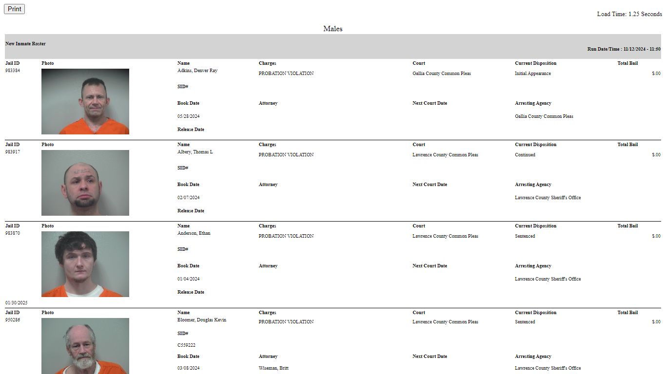 New Inmate Roster