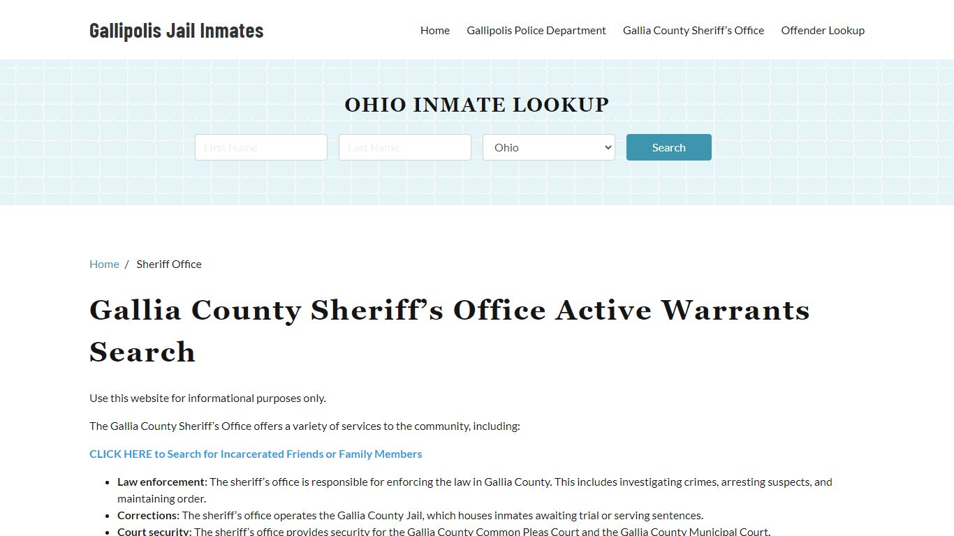 Gallia County Sheriff Office, OH Warrant Lookup - Gallipolis Jail